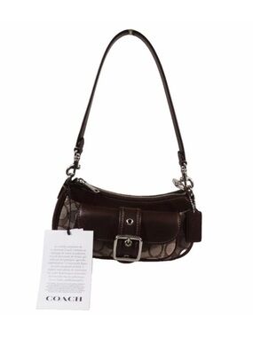Coach Brown Signature Mini Shoulder Bag with Buckle